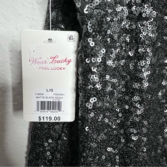 Lucky Brand women’s matte black sleeveless sequin shift mini dress size: Large - Picture 4 of 5